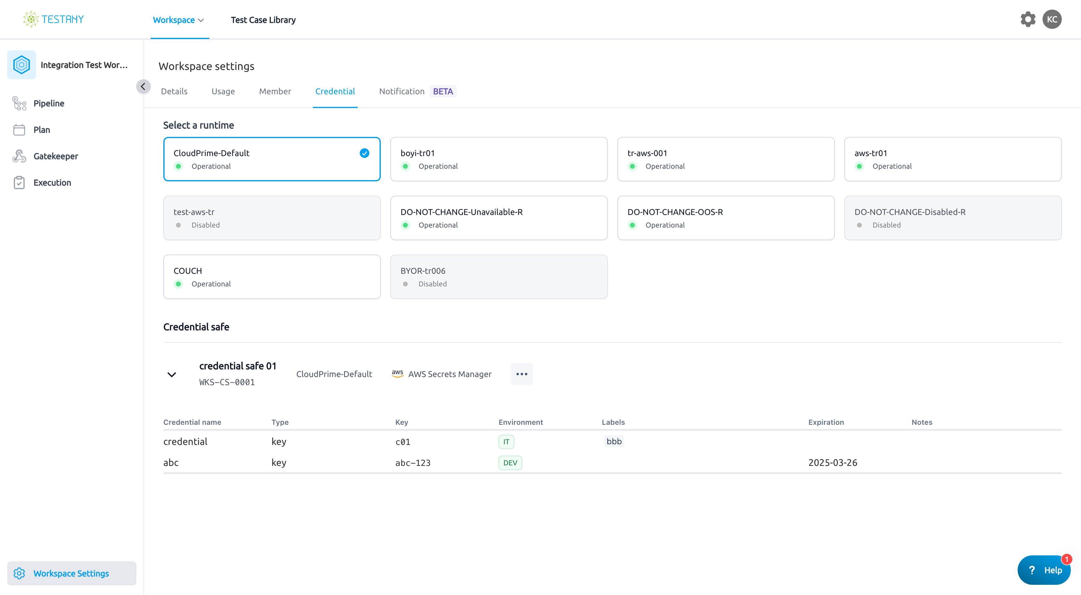Protect the credentials used in testing - Testany Documentation