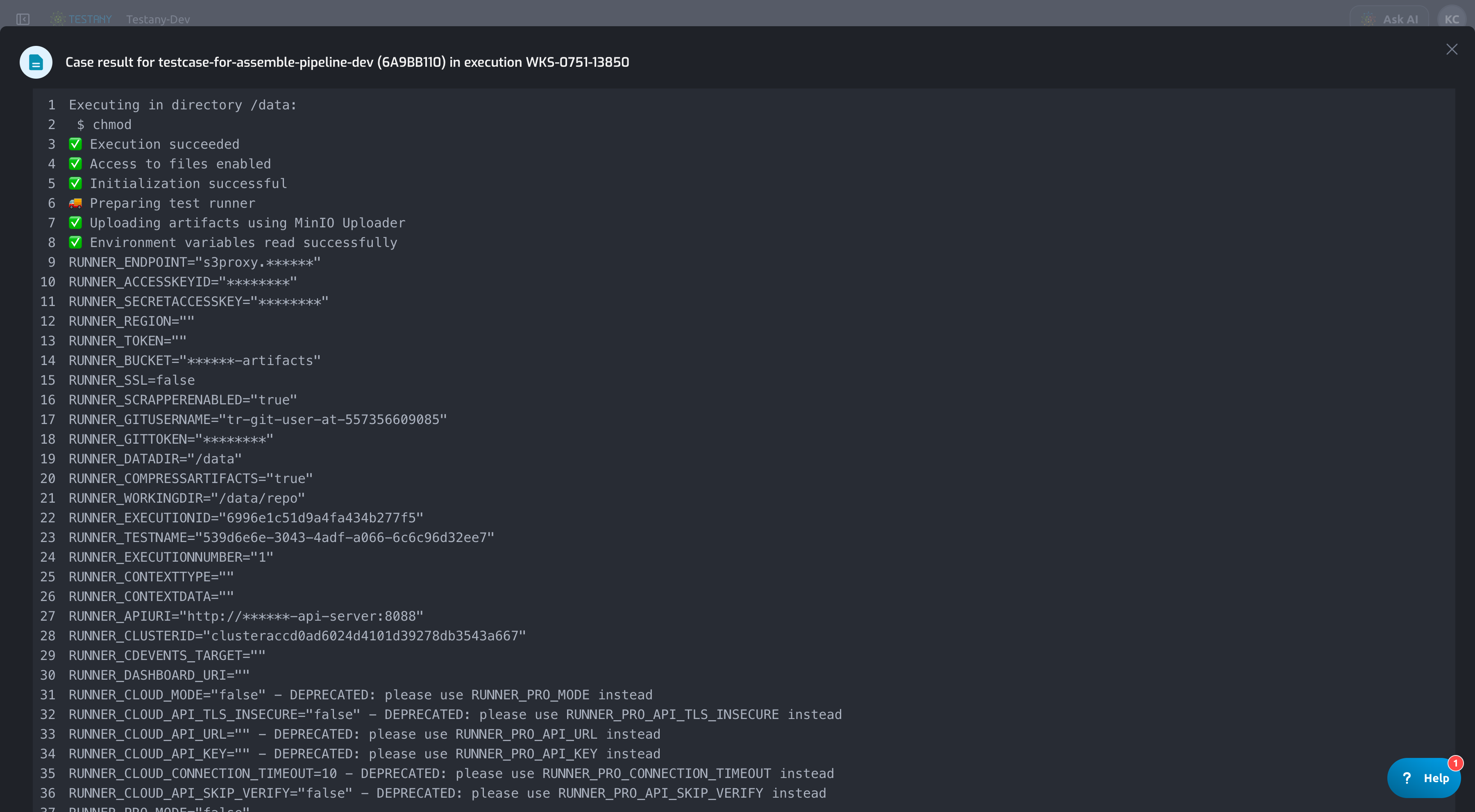 Execution Detail log modal