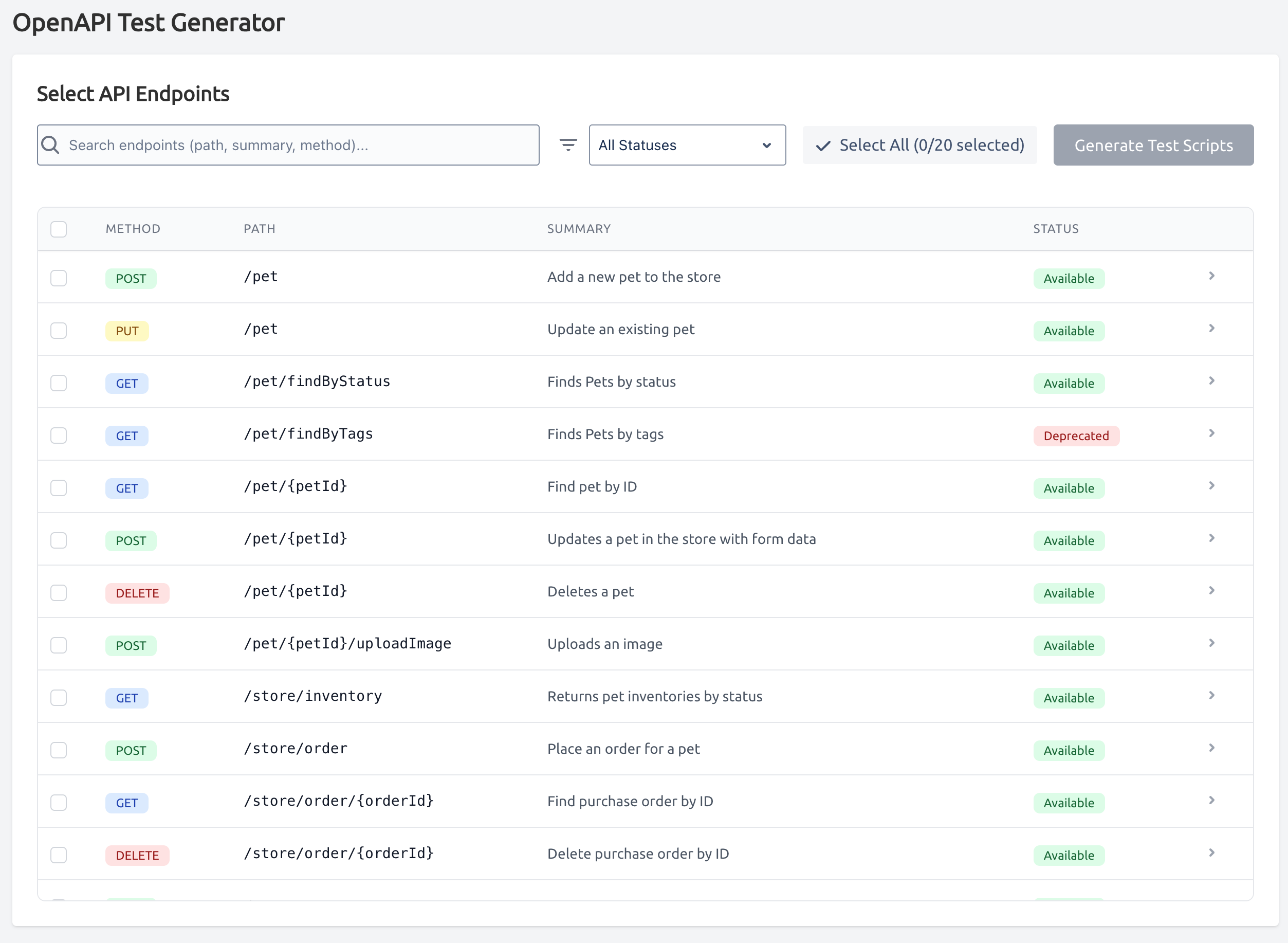 Generating Test Scripts by OpenAPI Test Generator - Testany Documentation