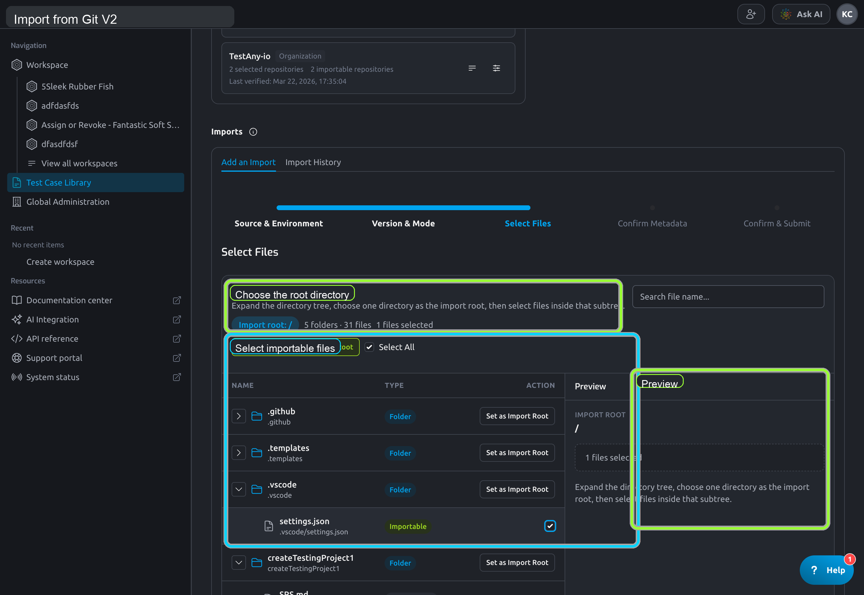 Import from Git V2 step 3