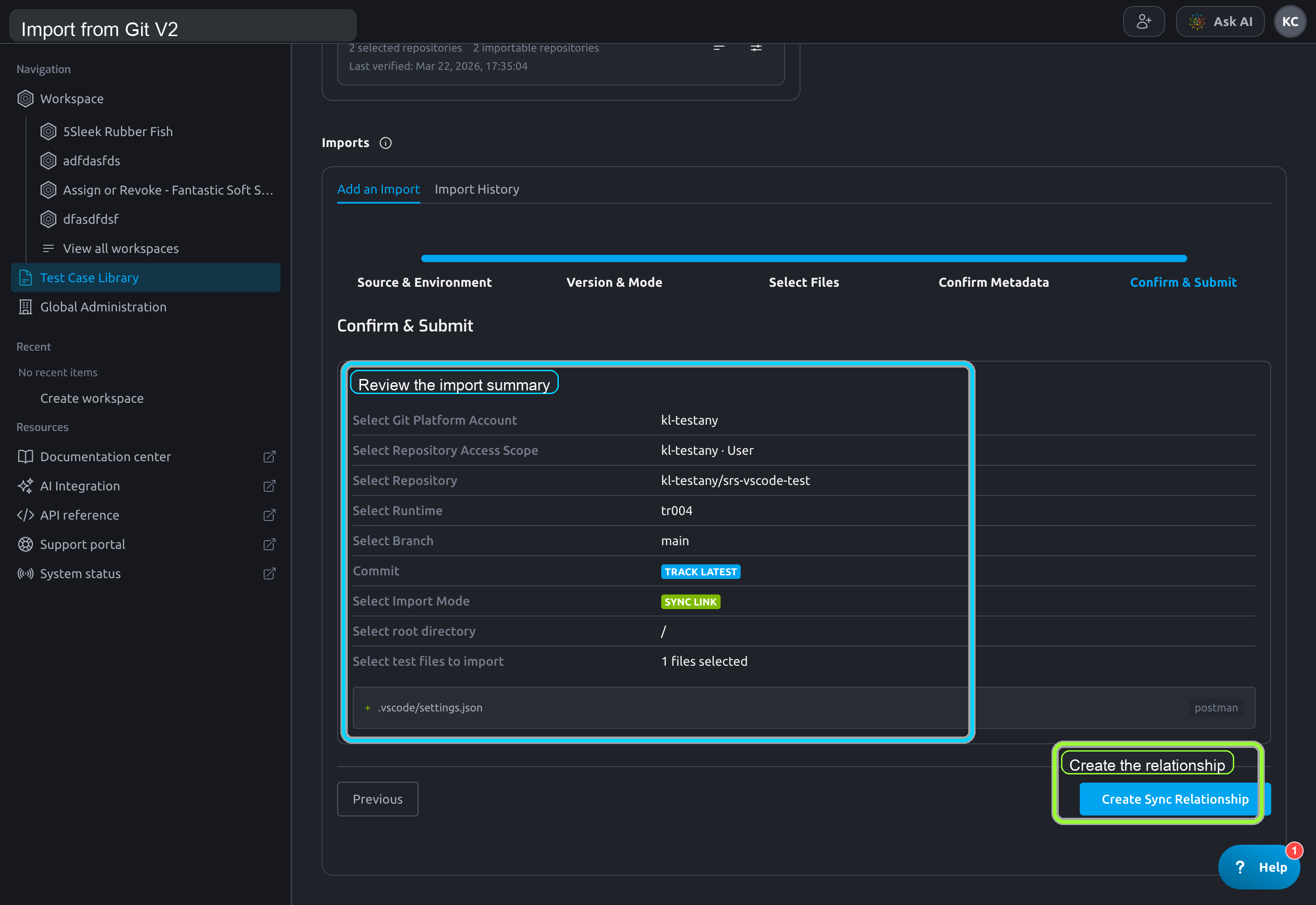 Import from Git V2 step 5