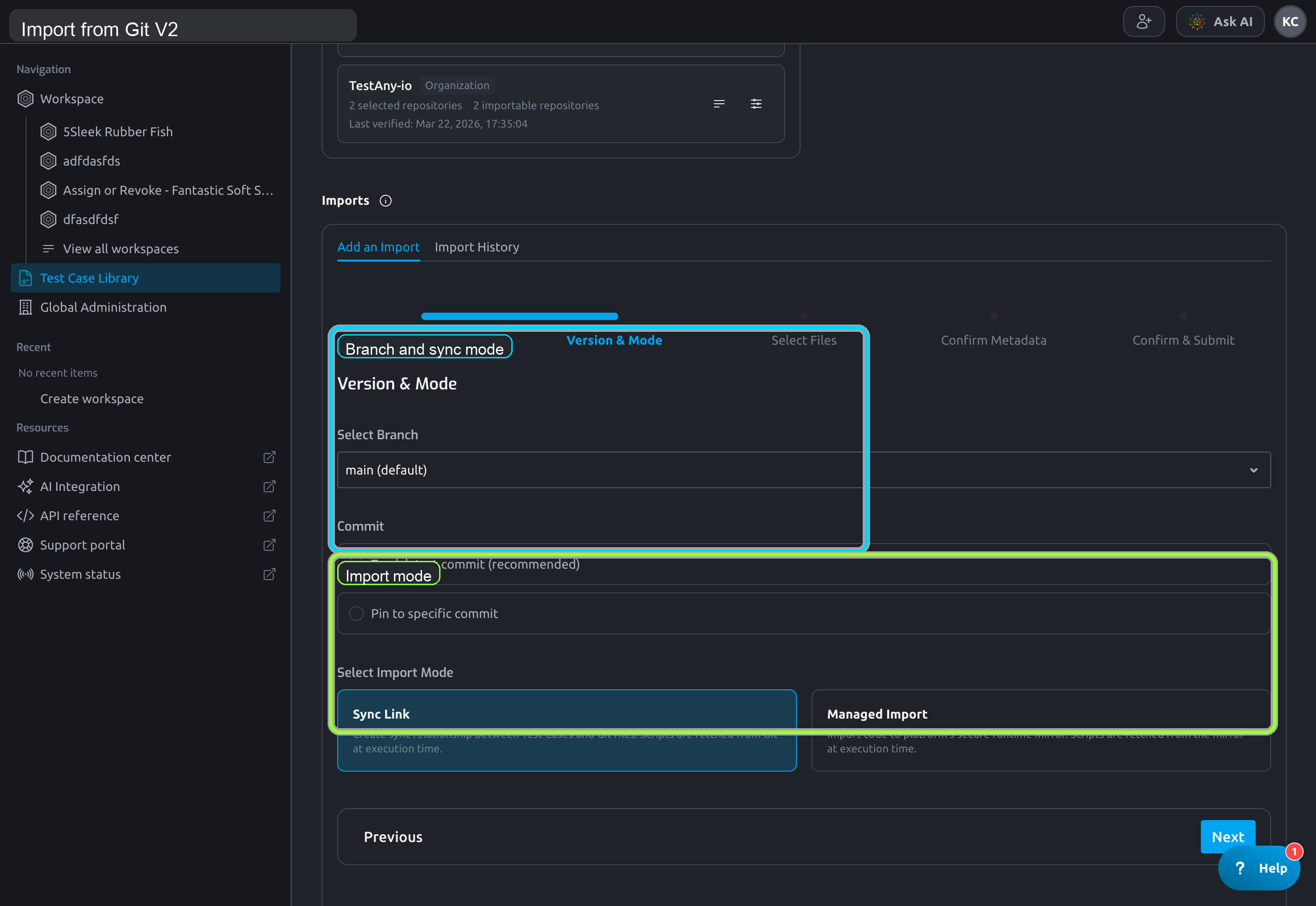 Import from Git V2 step 2