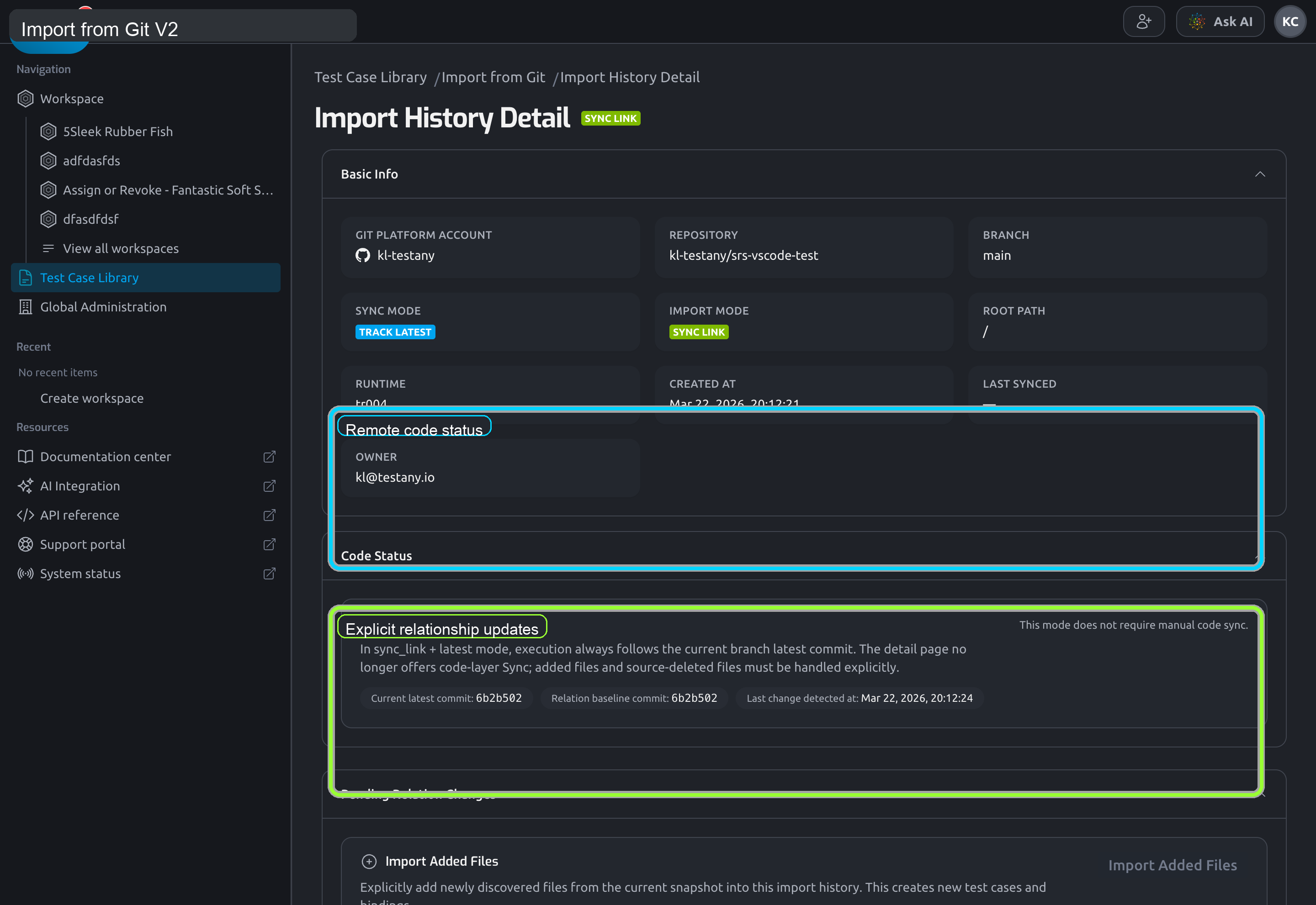 Sync Link import history detail