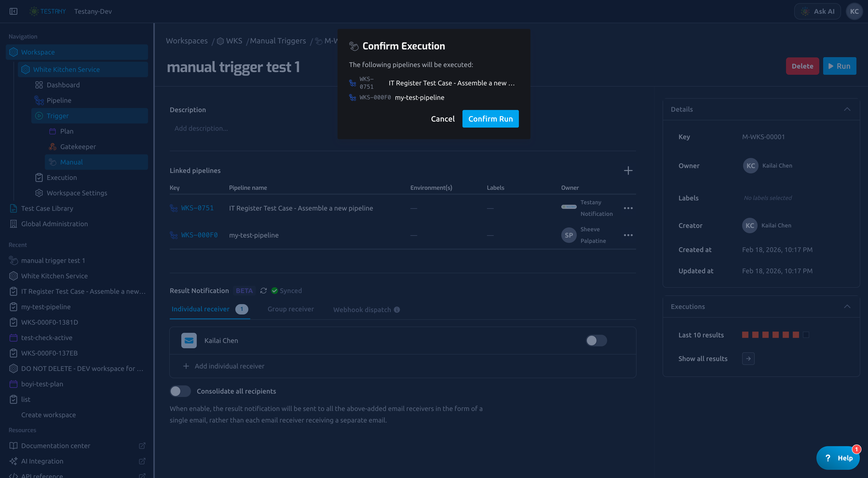 Run confirmation dialog