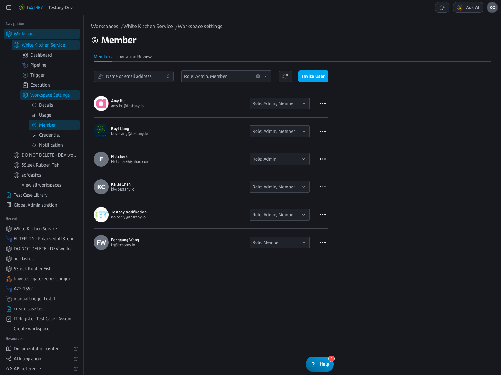 Workspace settings - Member list