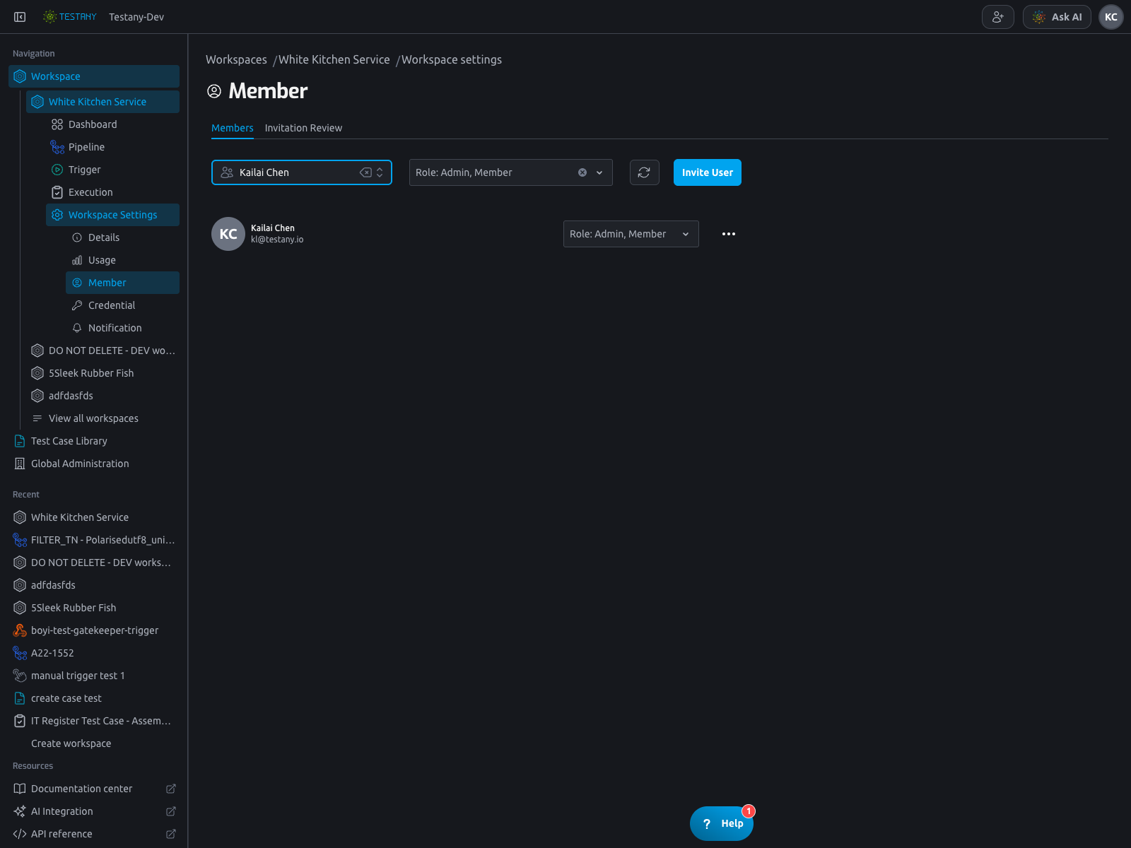 Workspace settings - Member search