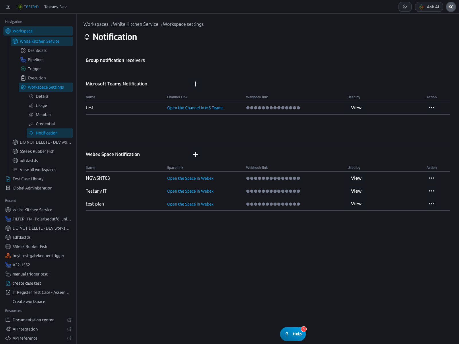 Workspace settings - Notification