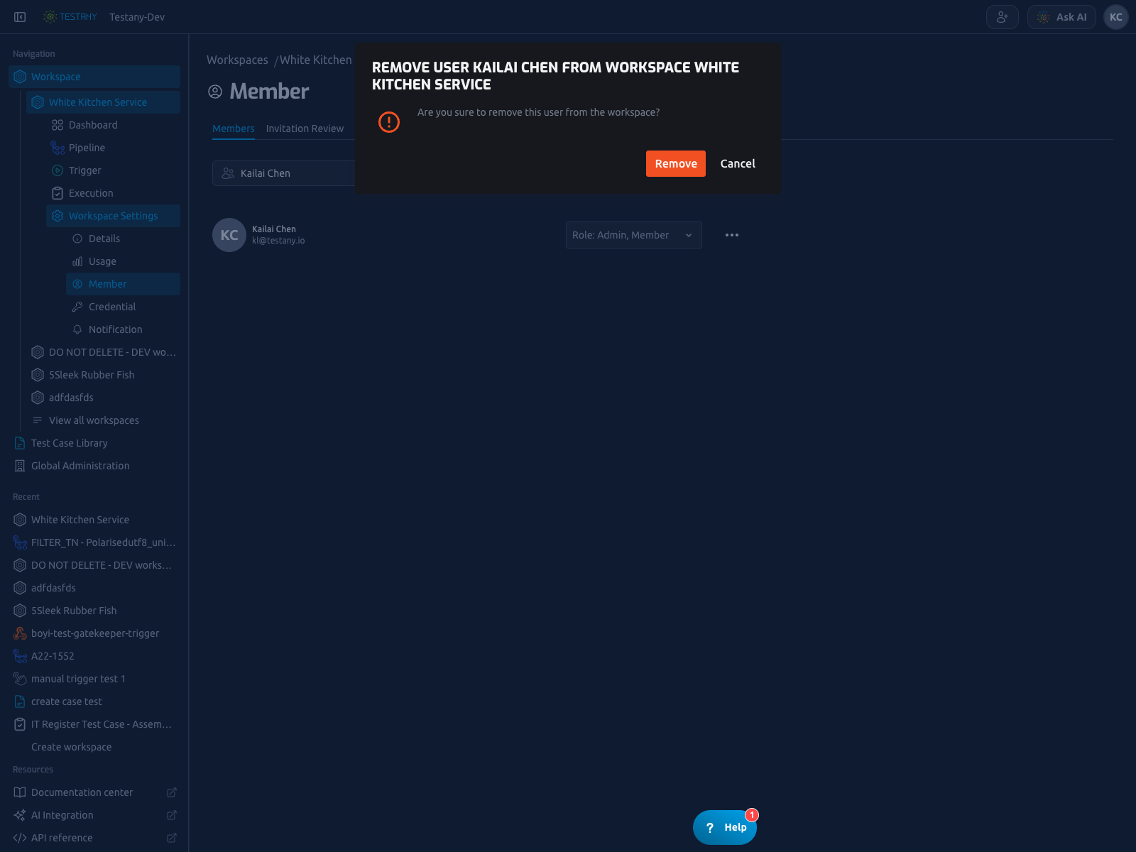 Member - remove confirm