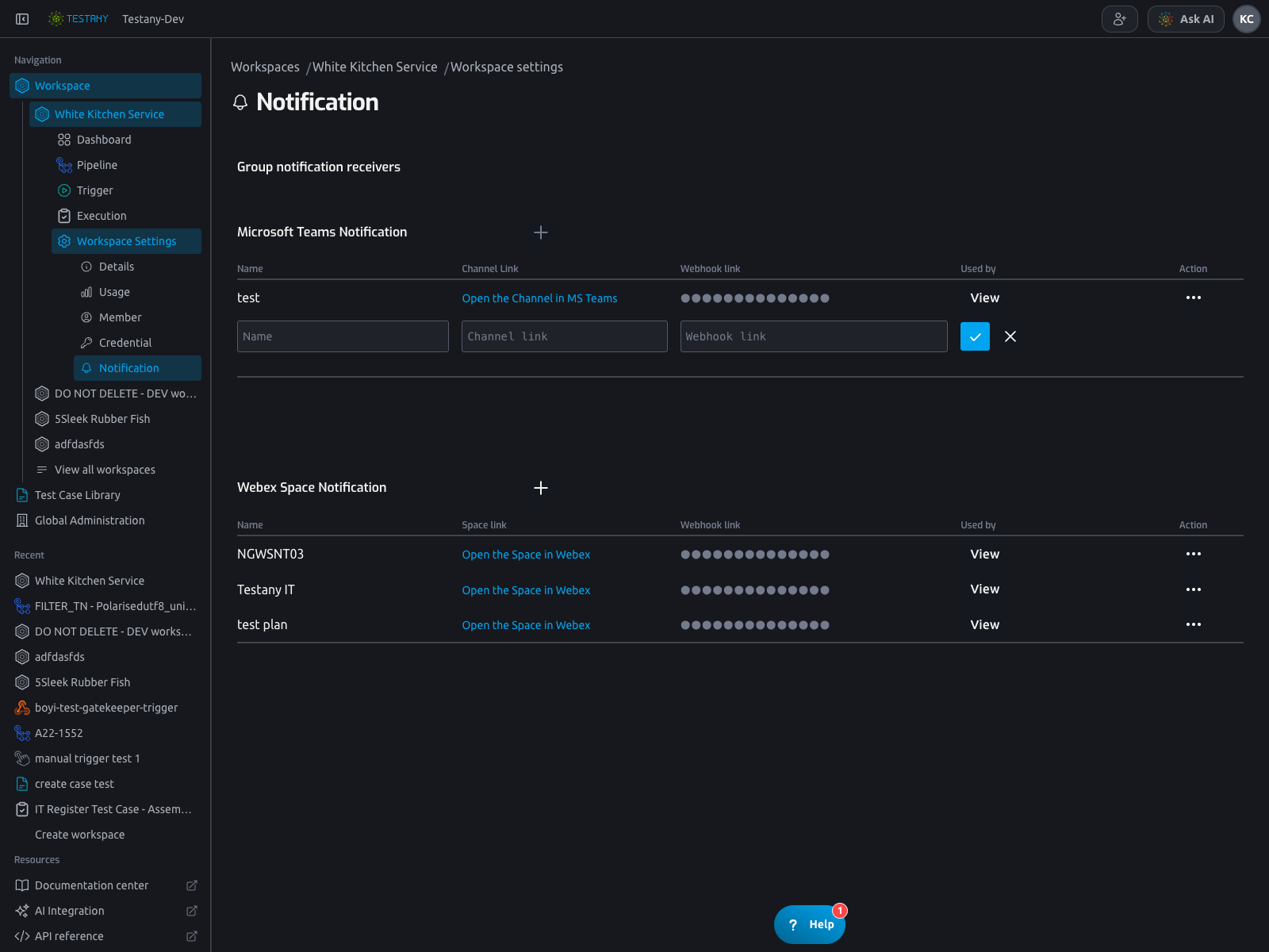 Notification - add receiver row