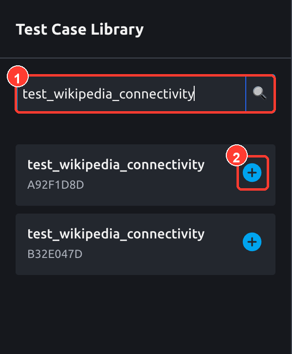 在 Test Case Library 中搜索 case 并准备添加到 Pipeline