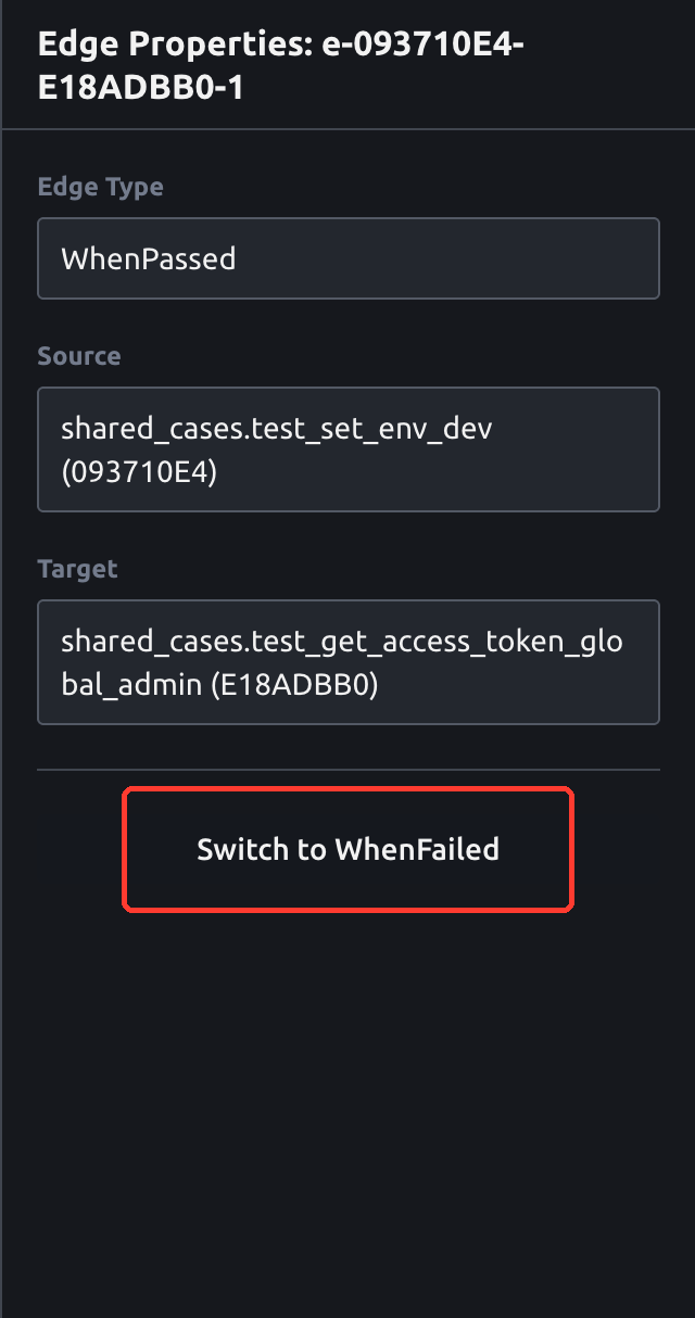 选中 whenPassed 边后的 Edge Properties 面板