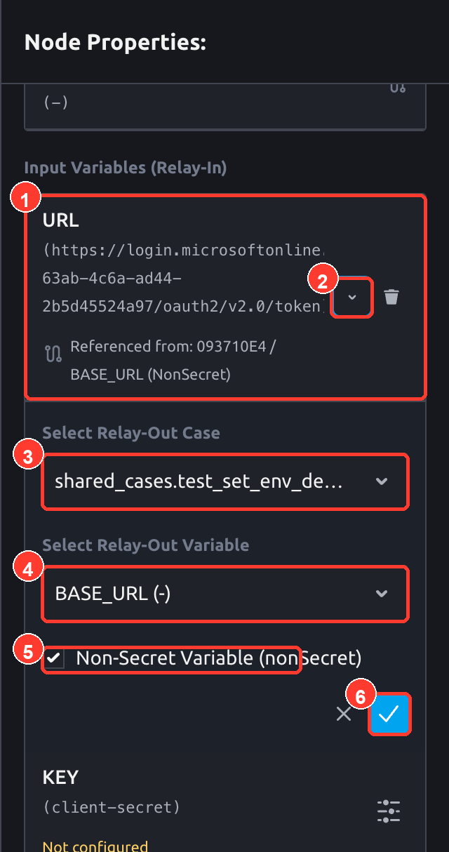 Relay 表单中选择上游 case、变量和 Non-Secret